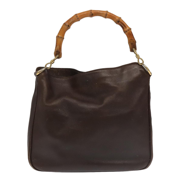 GUCCI Bamboo Hand Bag Leather 2way Brown Gold 001 3444 1638 Auth bs20098 - Picture 2 of 16